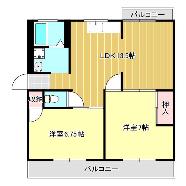 谷口ハイツ(2LDK/2階)の間取り写真