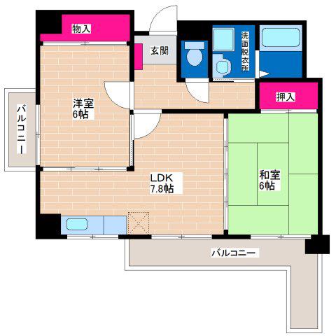 ラフォーレ平野(2LDK/6階)の間取り写真