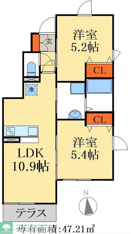 建部コーポ(2LDK/1階)の間取り写真
