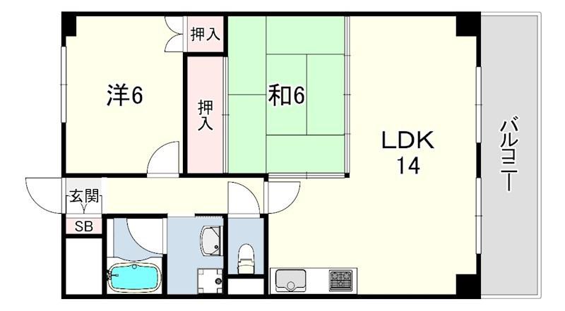 ロイヤルメゾンアドニス(2LDK/4階)の間取り写真