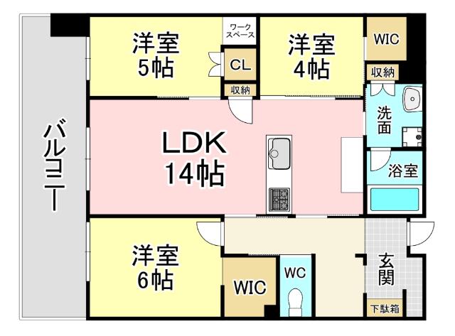 ザ・サンパーク小倉駅タワーレジデンス(3LDK/9階)の間取り写真