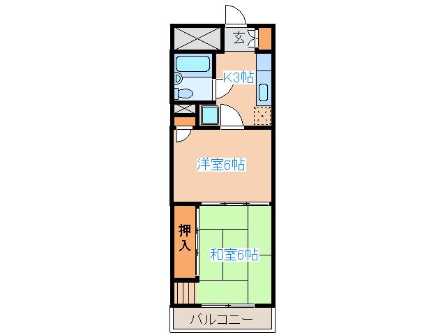 コープ野村花壇B棟(2K/3階)の間取り写真