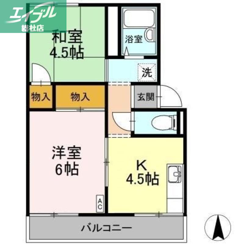 プレジール板谷(2DK/2階)の間取り写真