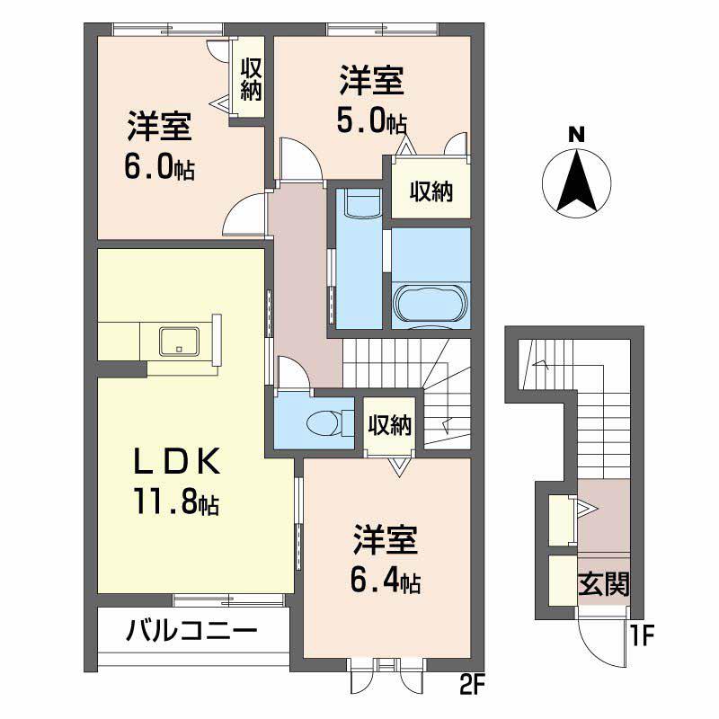 レジデンス原尾島(3LDK/2階)の間取り写真