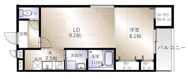グランハイツ西喜(1LDK/1階)の間取り写真