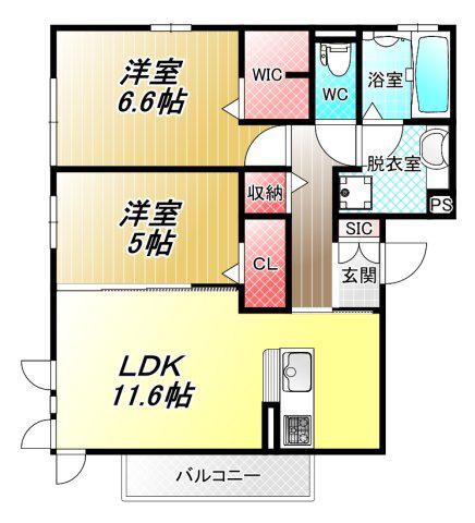 クリエ山本町南(2LDK/3階)の間取り写真