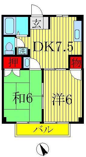 向広弐番館(2DK/2階)の間取り写真