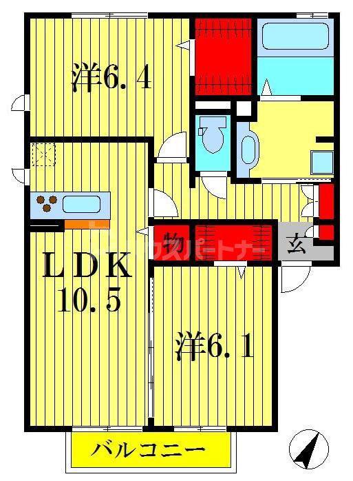 ルーチェB(2LDK/1階)の間取り写真