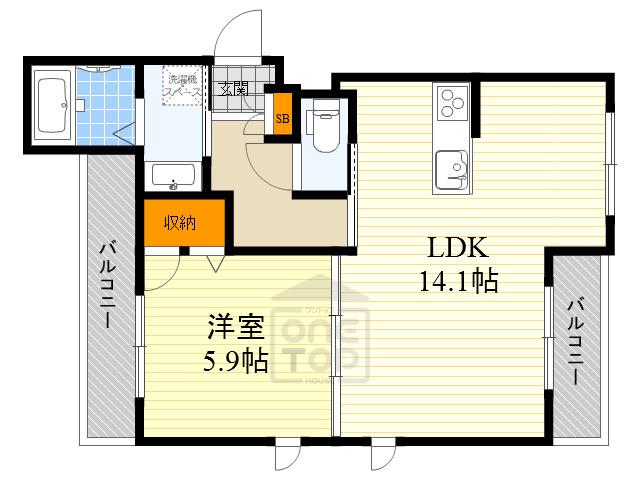 シャーメゾン アブニール緑地(1LDK/2階)の間取り写真