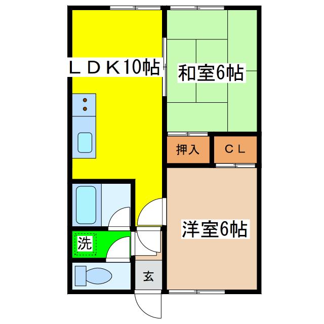 桑興ハイツC(2LDK/2階)の間取り写真