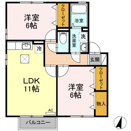 ディアコート壱番館(2LDK/1階)の間取り写真