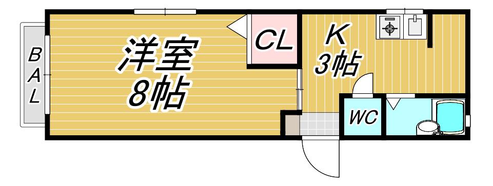 シャトーK安部山B棟(1K/1階)の間取り写真