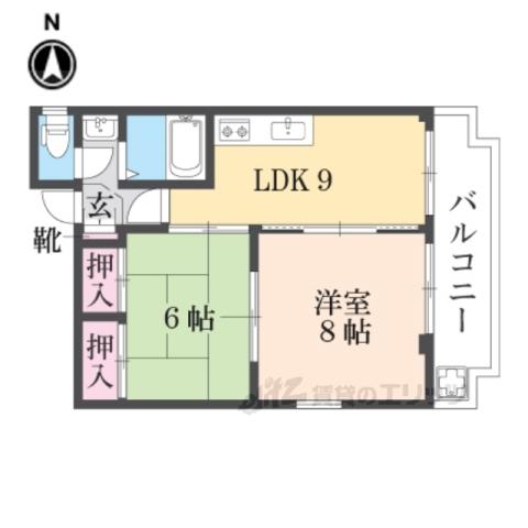 コーポ綿町(2DK/4階)の間取り写真