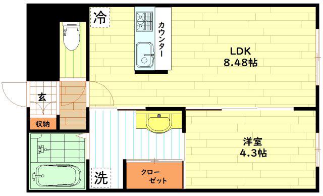 LEGALAND福島ノース(1LDK/4階)の間取り写真