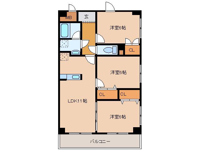 ディアコート麻里布(3LDK/4階)の間取り写真