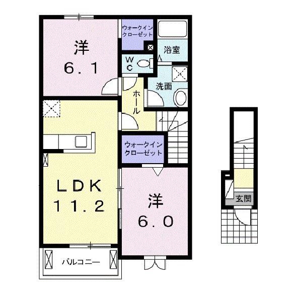 シエルトゥールM.K.三雲(2LDK/2階)の間取り写真