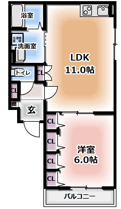 コンフォート宮野町(1LDK/2階)の間取り写真