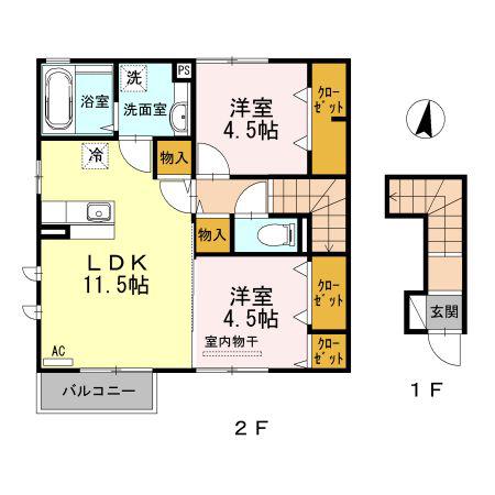 平成筑豊鉄道 豊津駅(福岡) 徒歩17分 2階建 築14年(2LDK/2階)の間取り写真