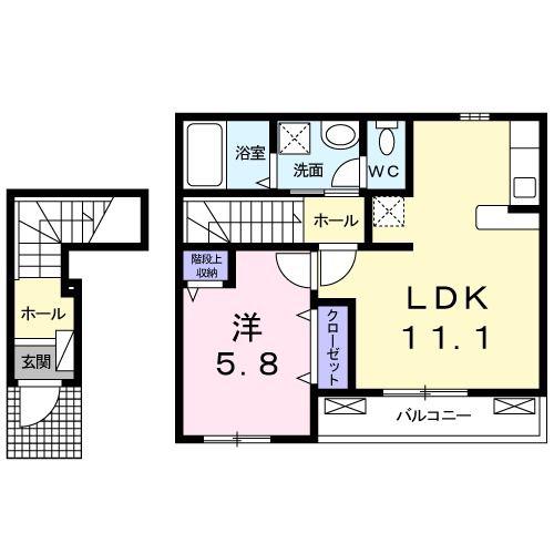 ウィンズ高畑(1LDK/2階)の間取り写真