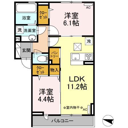 エリオント深見西二丁目(2LDK/1階)の間取り写真
