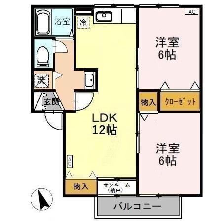レーヴ・アズール(2LDK/2階)の間取り写真