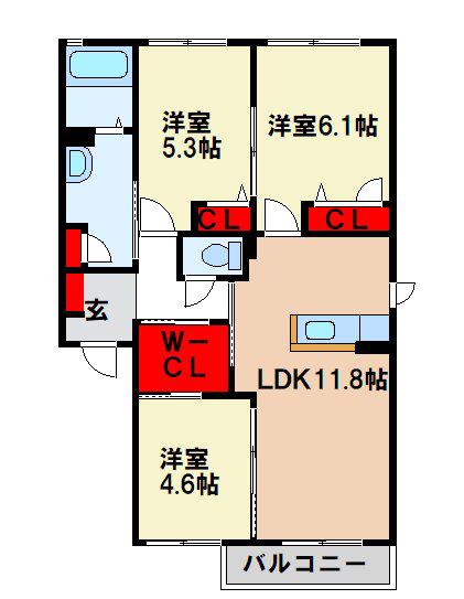 シャトーグレイス(3LDK/2階)の間取り写真