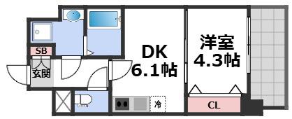 メイクス天王寺(1DK/3階)の間取り写真