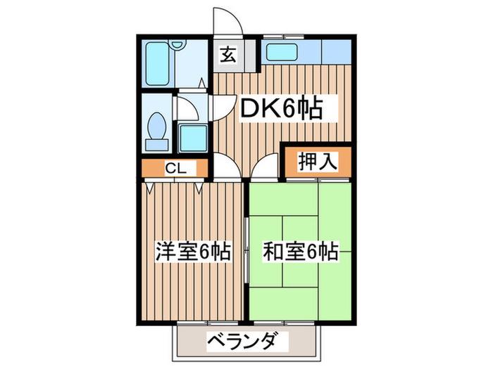エレガンス関口第5(2DK/2階)の間取り写真