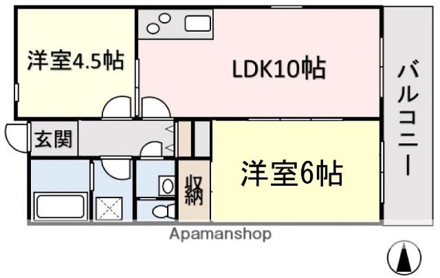 コーポパルテナ(2LDK/1階)の間取り写真