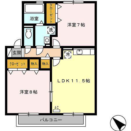 ヴィル・スクエアー(2LDK/2階)の間取り写真