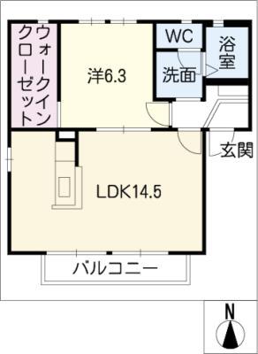 パイオニア A棟(1LDK/2階)の間取り写真
