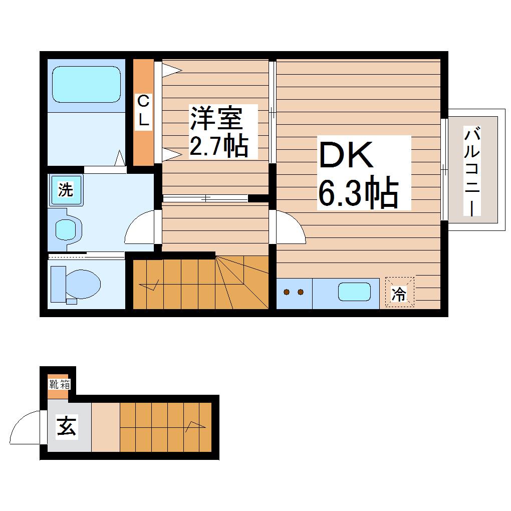 マノアーレ六丁の目I(1DK/2階)の間取り写真