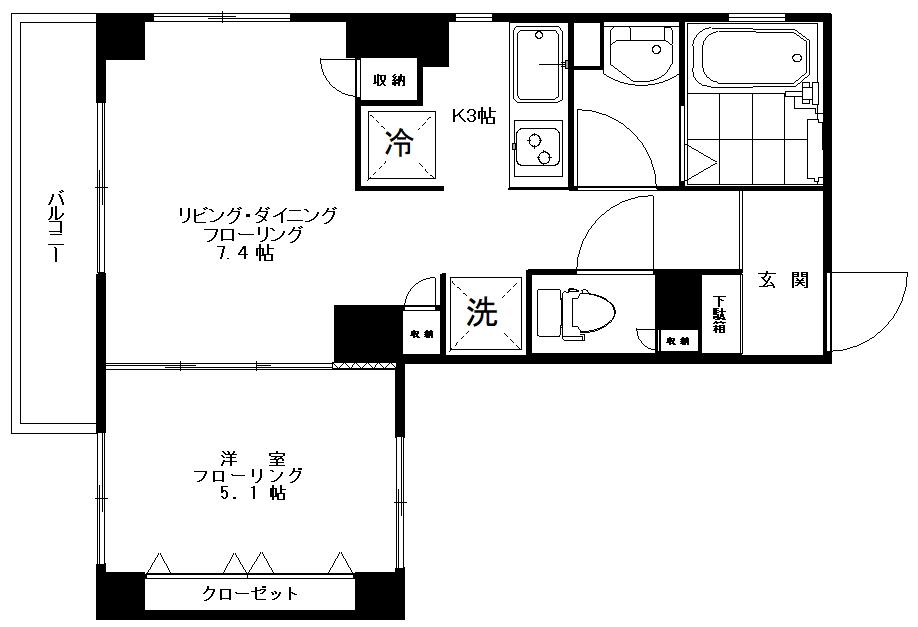 クレストヒルズ恵比寿(1LDK/2階)の間取り写真