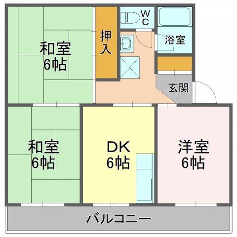 ハビテーション杉田(3DK/2階)の間取り写真