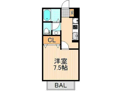 東武伊勢崎線 西新井駅 徒歩12分 2階建 築20年(1K/1階)の間取り写真