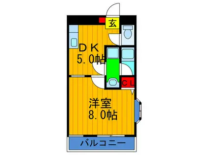 三熊ハイツ渚6号(1DK/1階)の間取り写真
