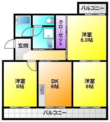 エステート半田山(3DK/3階)の間取り写真
