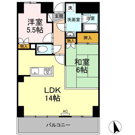 スタジオーネ郡山(2LDK/1階)の間取り写真