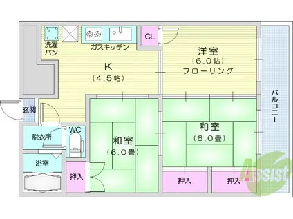 メイツ鈴木(3K/2階)の間取り写真