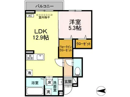 D-ROOM川北(1LDK/1階)の間取り写真