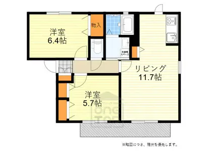パルケアミスタ1号棟(2LDK/2階)の間取り写真