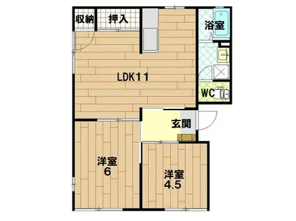 フレグランス高木(2LDK/1階)の間取り写真