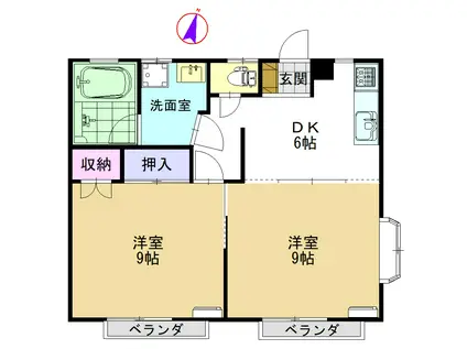 キャッスルハイツ川崎(2DK/1階)の間取り写真