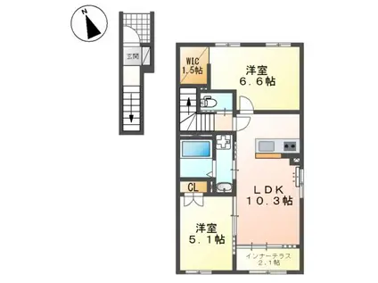 津福本町アパート(2LDK/2階)の間取り写真