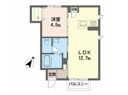 クラシアB(1LDK/1階)の間取り写真