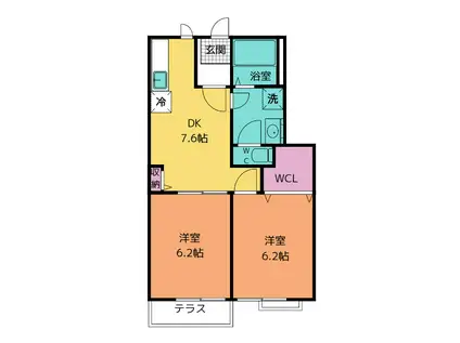 クレセント佃W(2DK/1階)の間取り写真