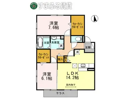 プラザセレステB(2LDK/1階)の間取り写真