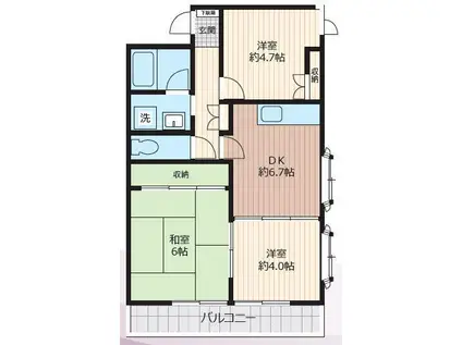 グリーンヒル(3DK/6階)の間取り写真