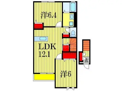 パールウイングIII(2LDK/2階)の間取り写真