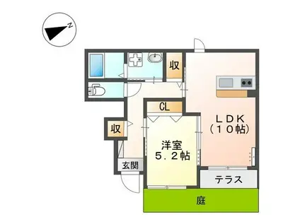 ビギニング(1LDK/1階)の間取り写真